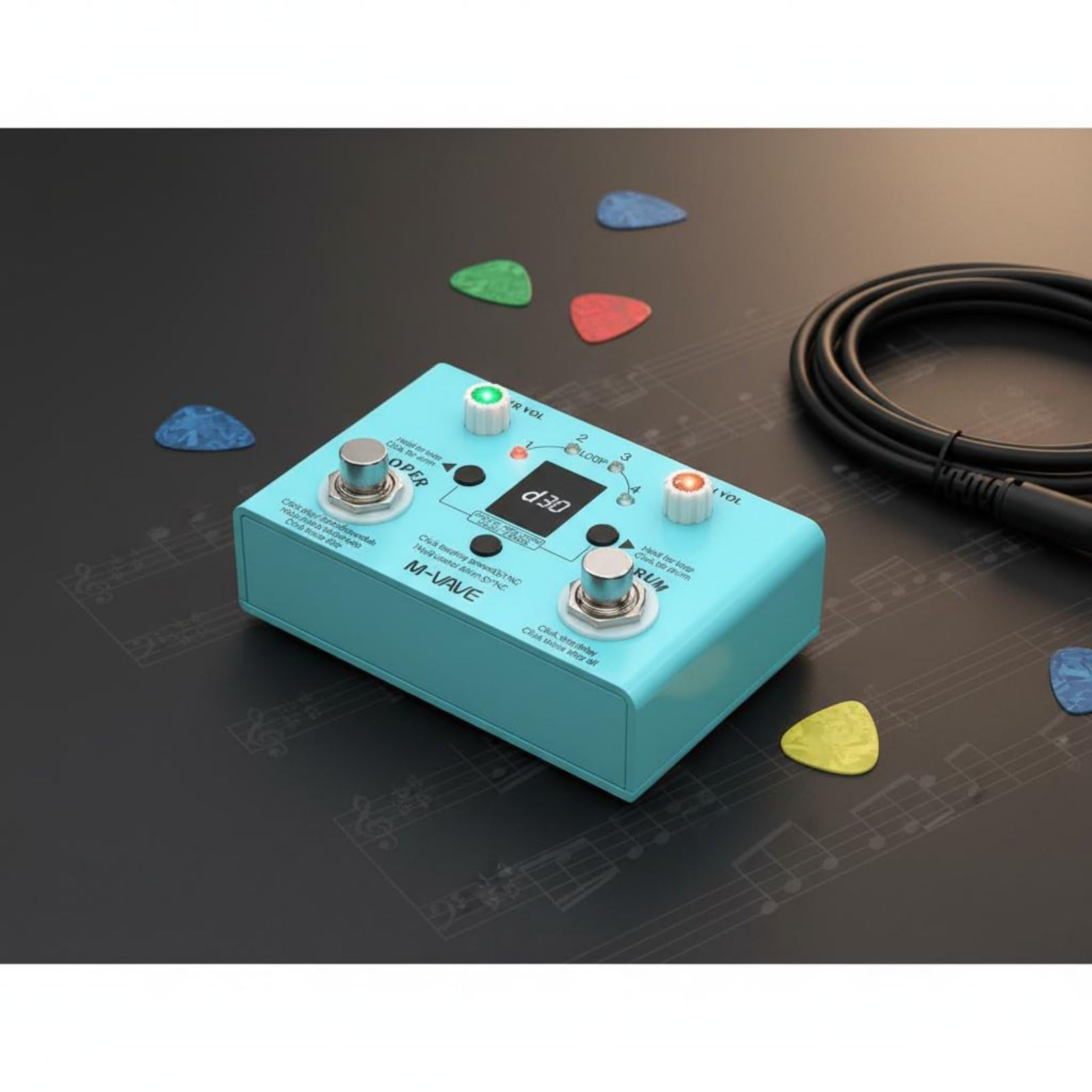 Music Loop Pedal Pedale Loop Chitarra Effetti Registratore Campionatore Drum Machine Accordatore Involucro Slot Memoria Loop USB Display Tempo Adatto per Musicisti Strada Home, Blue