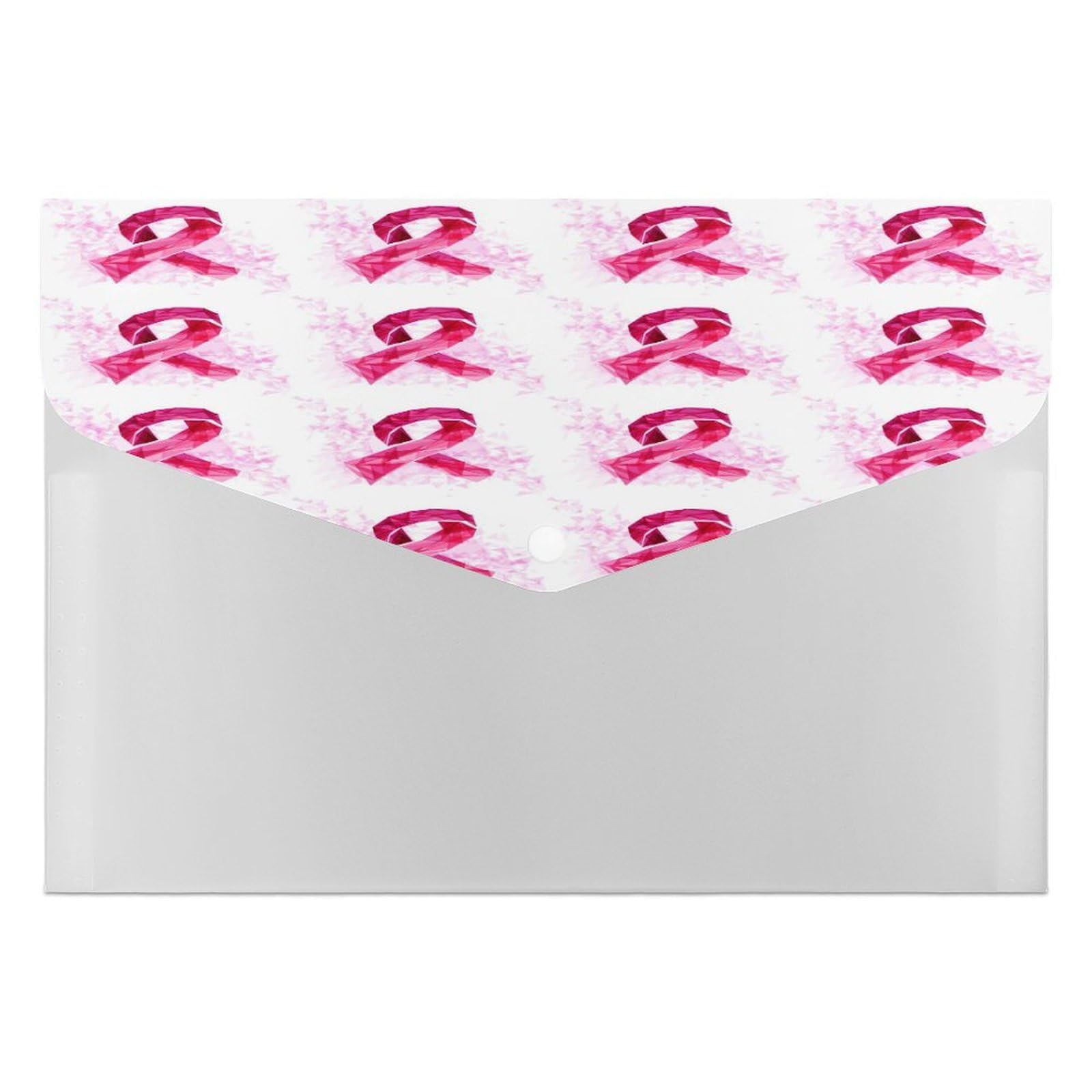 Expanding File Folder, 6 Pockets Zipper Expandable Document Organizer Accordion Filing Folder Print Breast Cancer Awareness Pink Ribbons