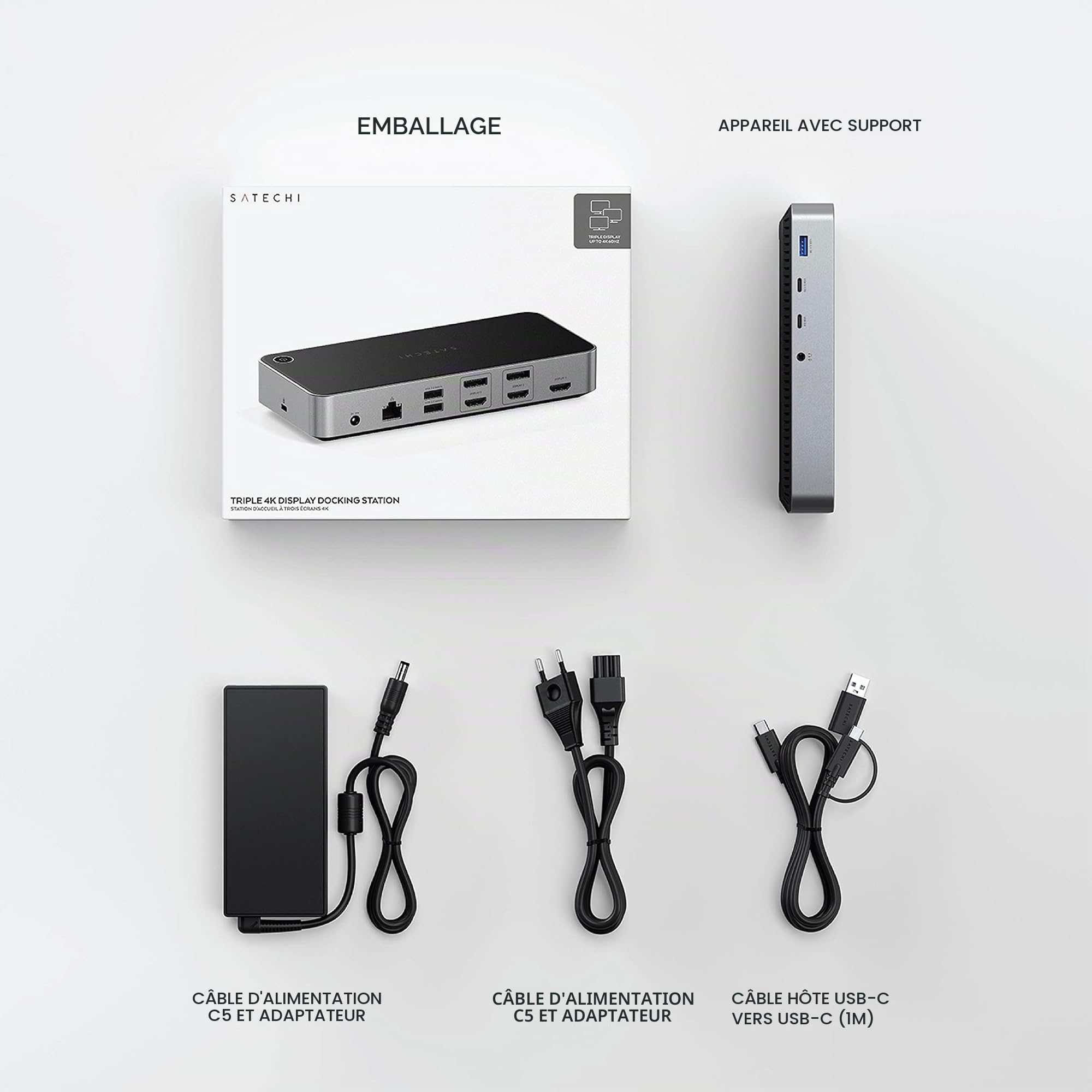SATECHI Station d’Accueil 13 en 1, Docking Station Triple HDMI 4K@60Hz, Ethernet, Charge PD 100W, 2X DisplayPort, Données à 10Gbps 2X USB-C, 3X USB-A et Audio Jack pour MacBook, PC Portable et Plus | 3x HDMI, 2x DisplayPort, Ethernet, 2x USB-C et 3x USB-A