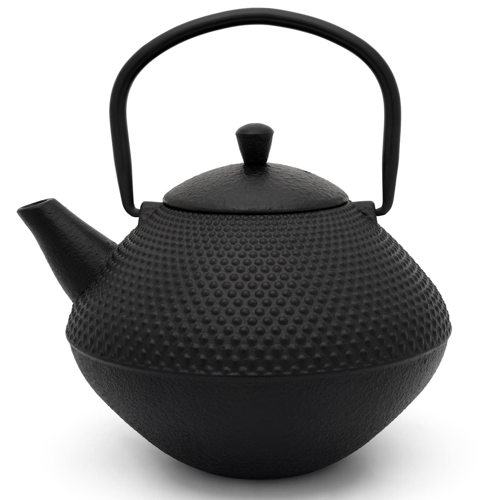 asiatische gusseiserne Teekanne 1.0 L mit Teefilter - emaillierte schwarze Gusskanne