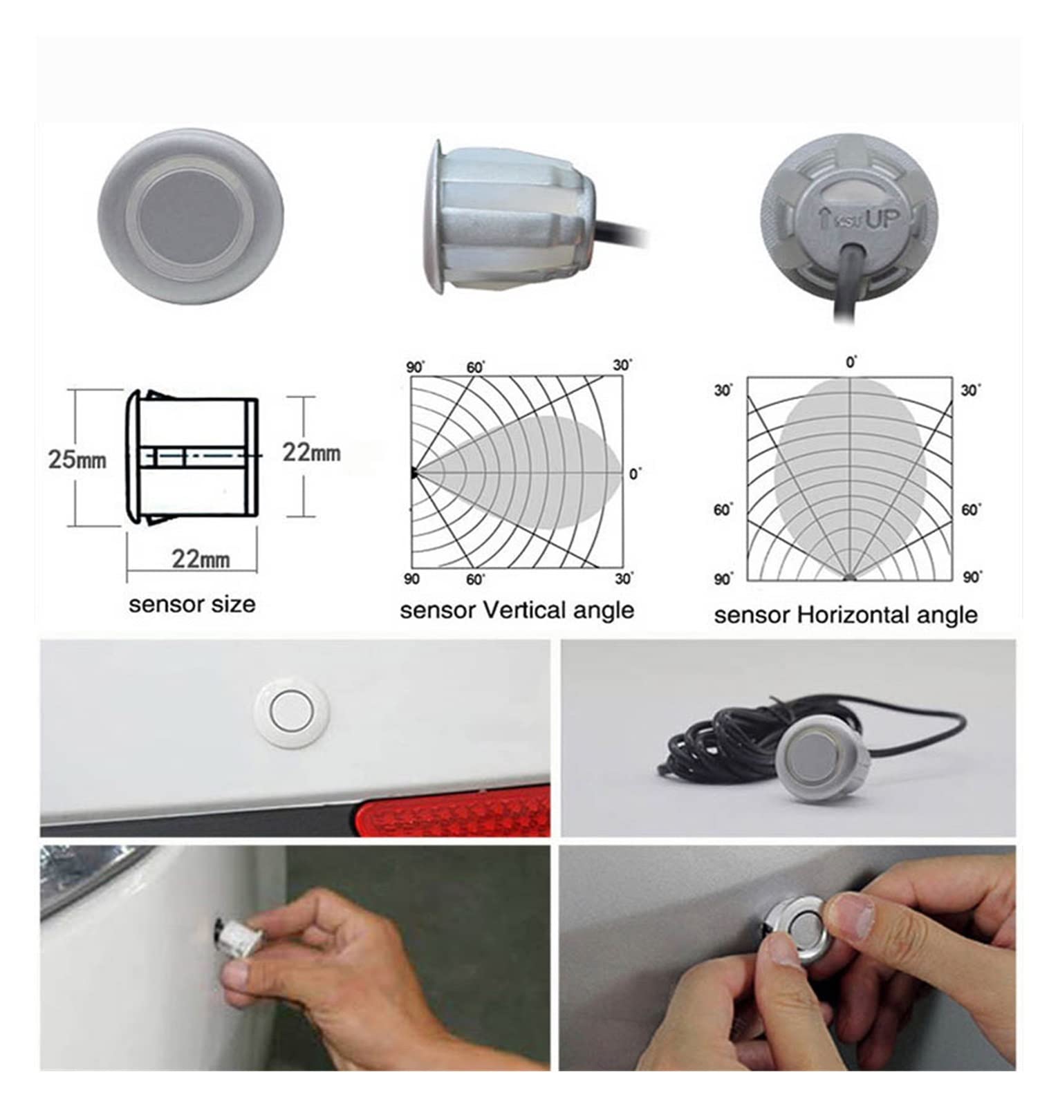 8 Capteur De Stationnement Parktronic Voiture Automobile Radar De Recul Électronique Arrière Auto Détecteur Arrière Kit D'assistance Buzzer Car Parking Sensors(Blanc)