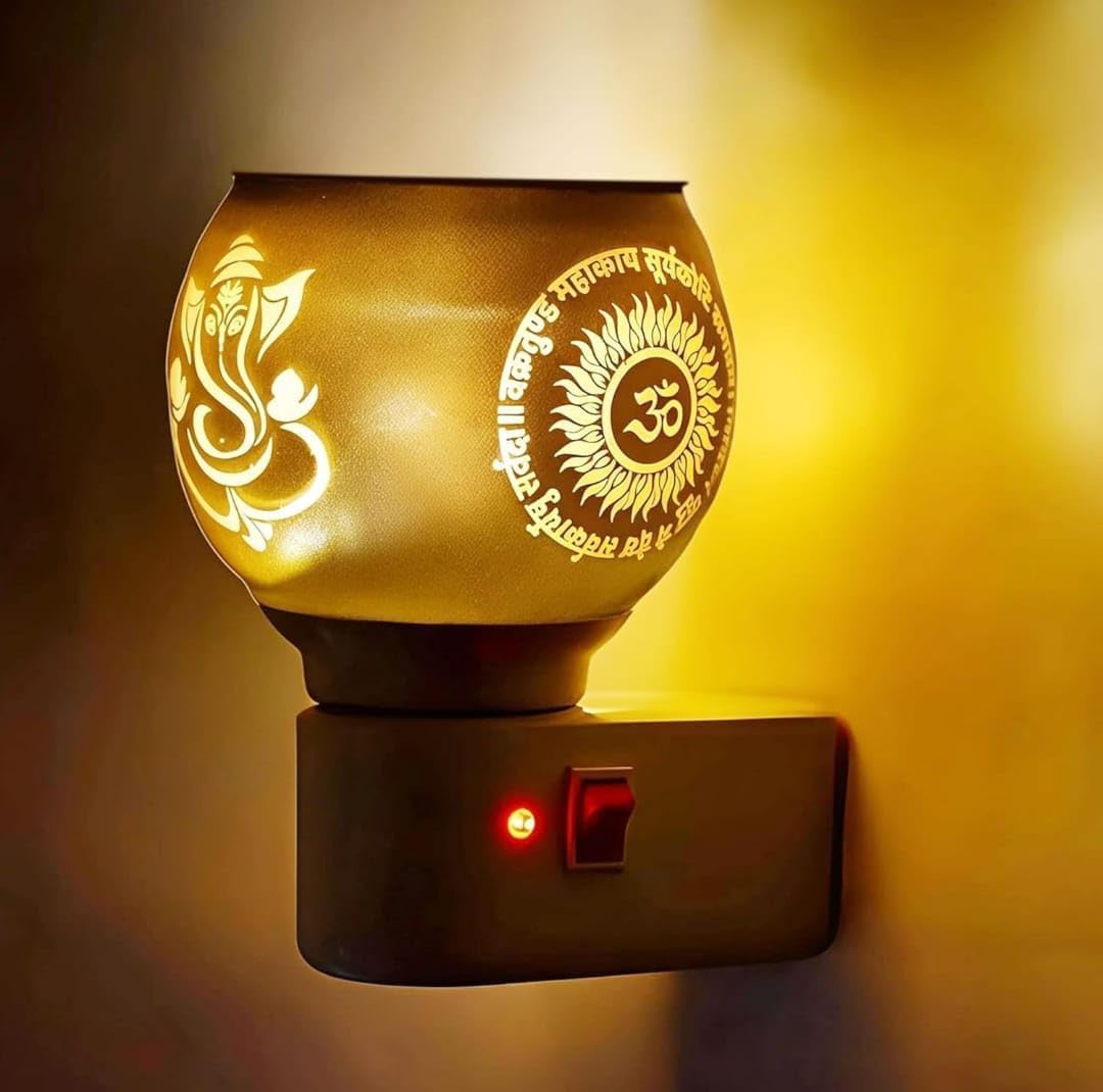 PRODEED Enterprises Camphor Diffuser Burner/Kapoor dani Electrical Camphor | Kapoor Dani Night Lamp Essential Oil Camphor Burner for Fragrance with Switch On/Off Button for Heating. (Golden)-picture-13