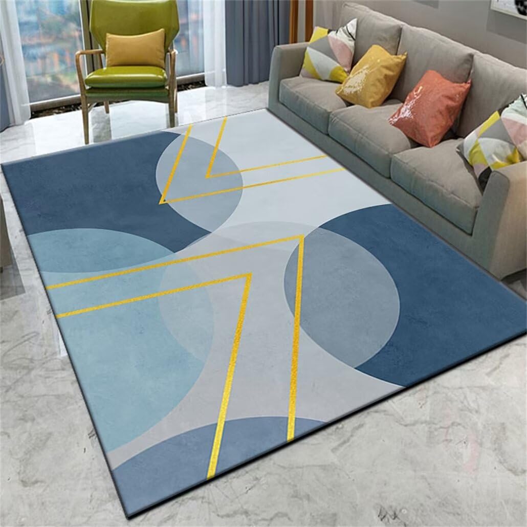 Tapis de salon bleu 160x240cm lavable moderne pour bureau