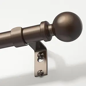 Bronze Long Curtain Rods for Windows 72 to 144 Inch, Adjustable Heavy Duty 1" Diameter Decorative Curtain Rod with Brown Round Finials, Modern Easy Install Extendable Metal Drapery Pole Set