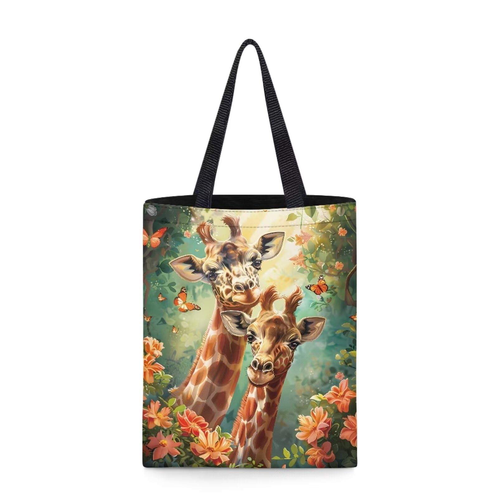 chaqlin Yellow Giraffe Print Canvas Tote Bags Womens Girls Shoulder Handbags Reusable Grocery Pouch Teens Girls School Bookbags Travel Shopping Bags