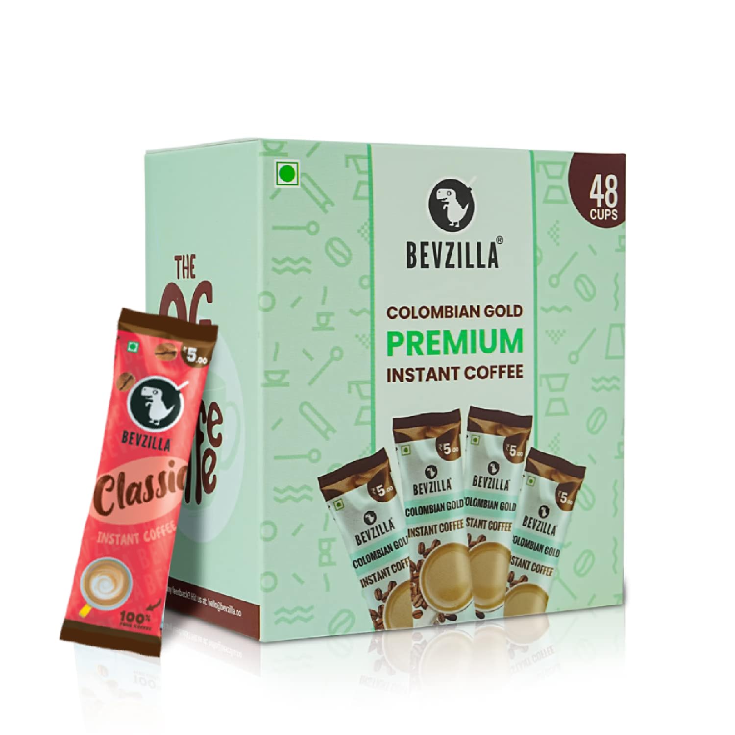 Bevzilla 48 Instant Coffee Powder Sachets (Colombian Gold) - 96 Grams| Hot & Cold Coffee| Makes 48 Cups| Arabica Coffee| Perfact For Espresso, Latte, Cappuccino Hot & cold Brews
