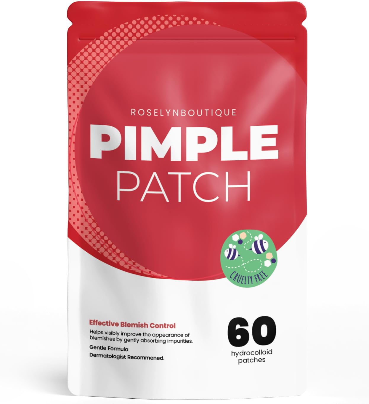 ROSELYNBOUTIQUE Pimple Patches for Face - Hydrocolloid Pore Spot Patches with Tea Tree Oil, CICA Skin-Friendly (60 Dots)