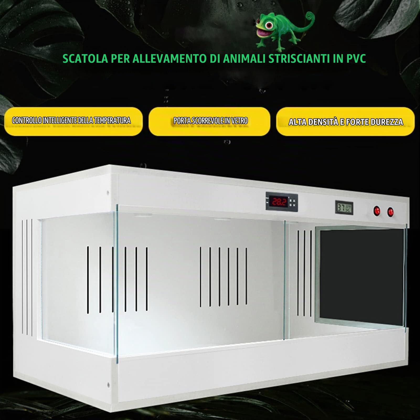 Terrario per Rettili Vetro Panoramico in PVC per Tenere al Caldo Il Serbatoio Alto E Ampio Serbatoio per Rettili per Lucertola Serpente Drago Barbuto Tartaruga Camaleonte