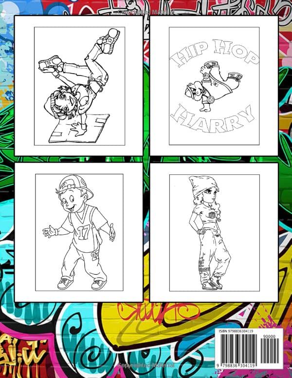 Miniatura 2 de Hip Hop Coloring Book For Kids American Street Dance Illustrations Gifts To Relax And Stress Relief For Kids, Boys With Impressive Illustrations In