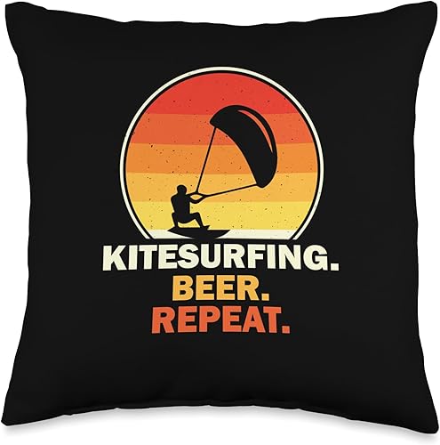 Miniatura 4 de Kitesurf motif equipment Beer Repaet-Kitesurfing Throw Pillow, 18x18, Multicolor