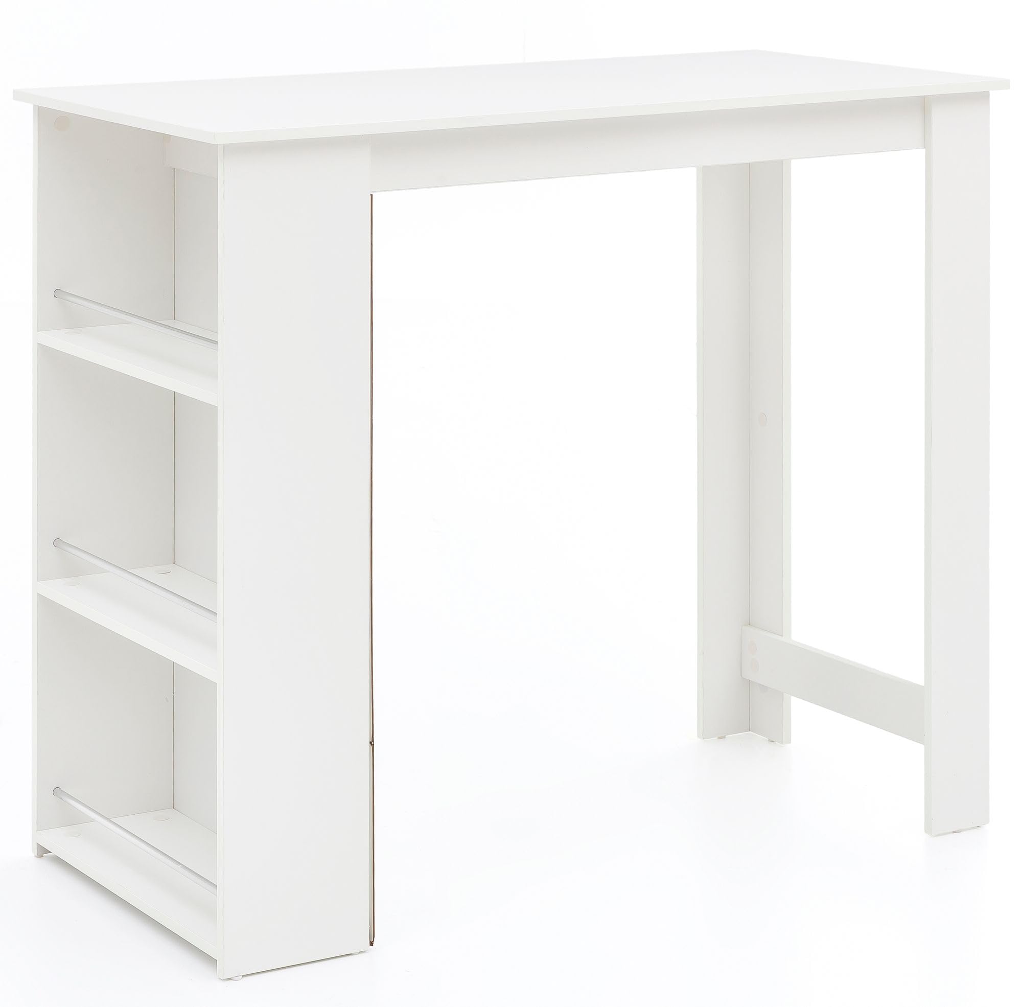 Wohnling Bartisch 120x60x107,5 cm Weiß mit Integriertem Regal | Stehtisch mit großer Ablagefläche, Bartresen für Küche und Party, Küchenbartisch geradlinig, Bistrotisch Holz