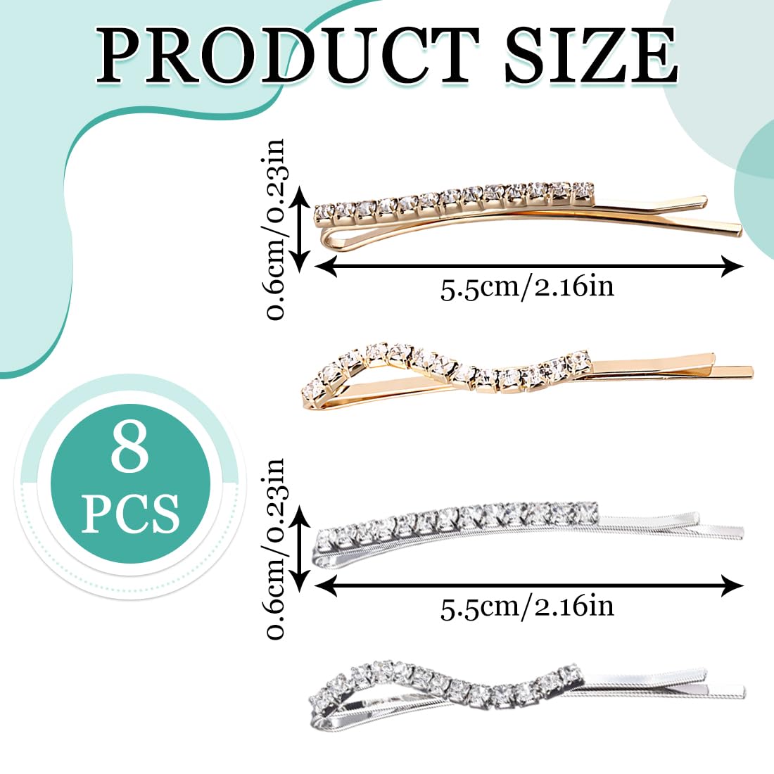 Fermagli per Capelli Strass, 8PCS Mollette Cristallo Forcine Perni, orcine Decorative a Forma di S