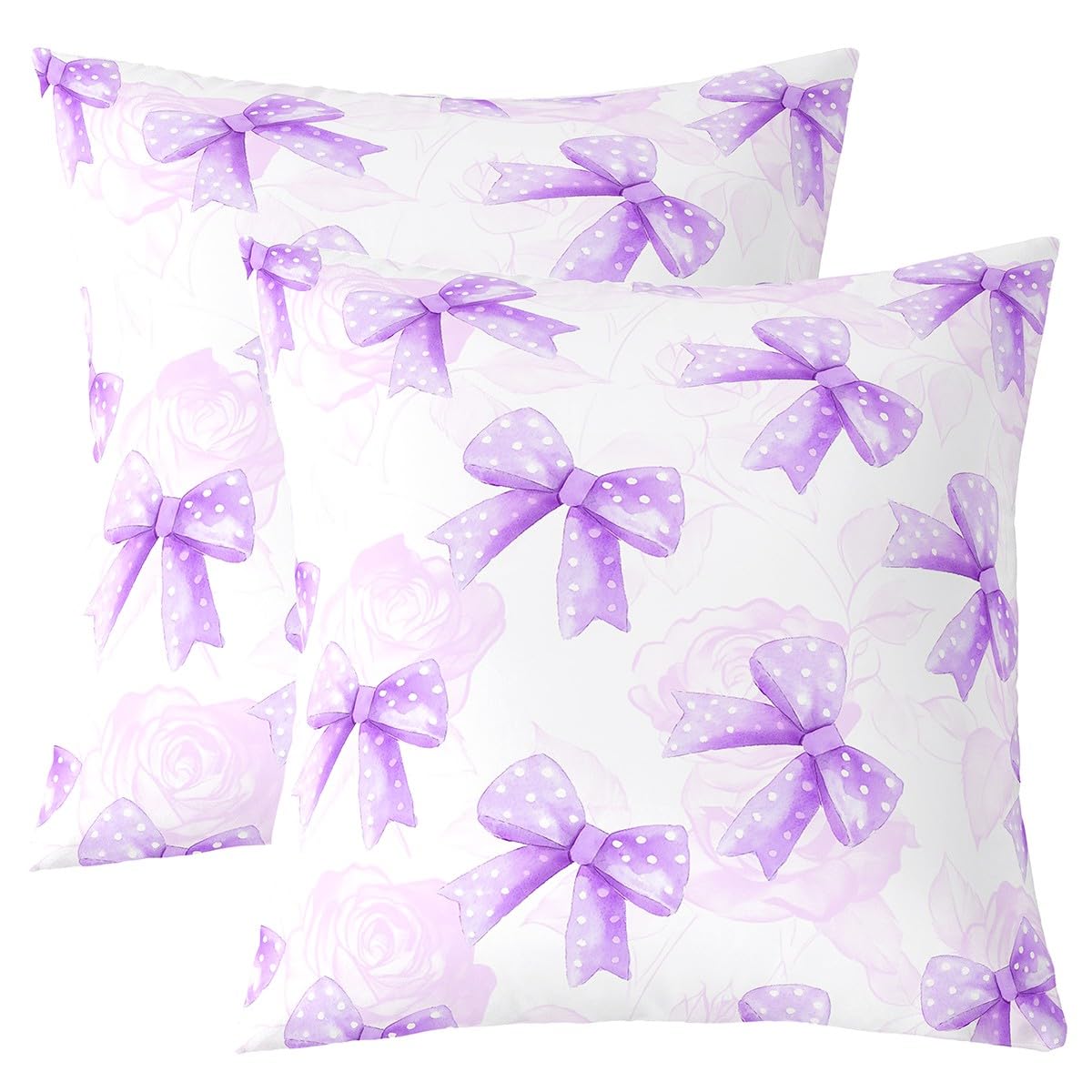 Homemissing Purple Bowknot Cushion Covers Set of 2 45x45cm For Kids Girls Teens Bedroom Cute Coquette Bow Throw Pillow Covers Rose Bow Ribbon Cushion Cases For Sofa Bed Chair