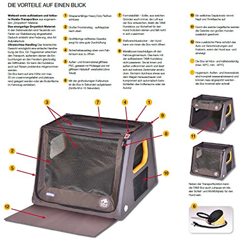 Tami - Hundetransportbox aufblasbar Tragebox Transportbox Hundebox Reisebox Autotransportbox Kofferraumbox Gitterbox Käfig Hund Box Dogbox Inflatable inkl. Dog-Vital Bio-Hundekeks (XL)