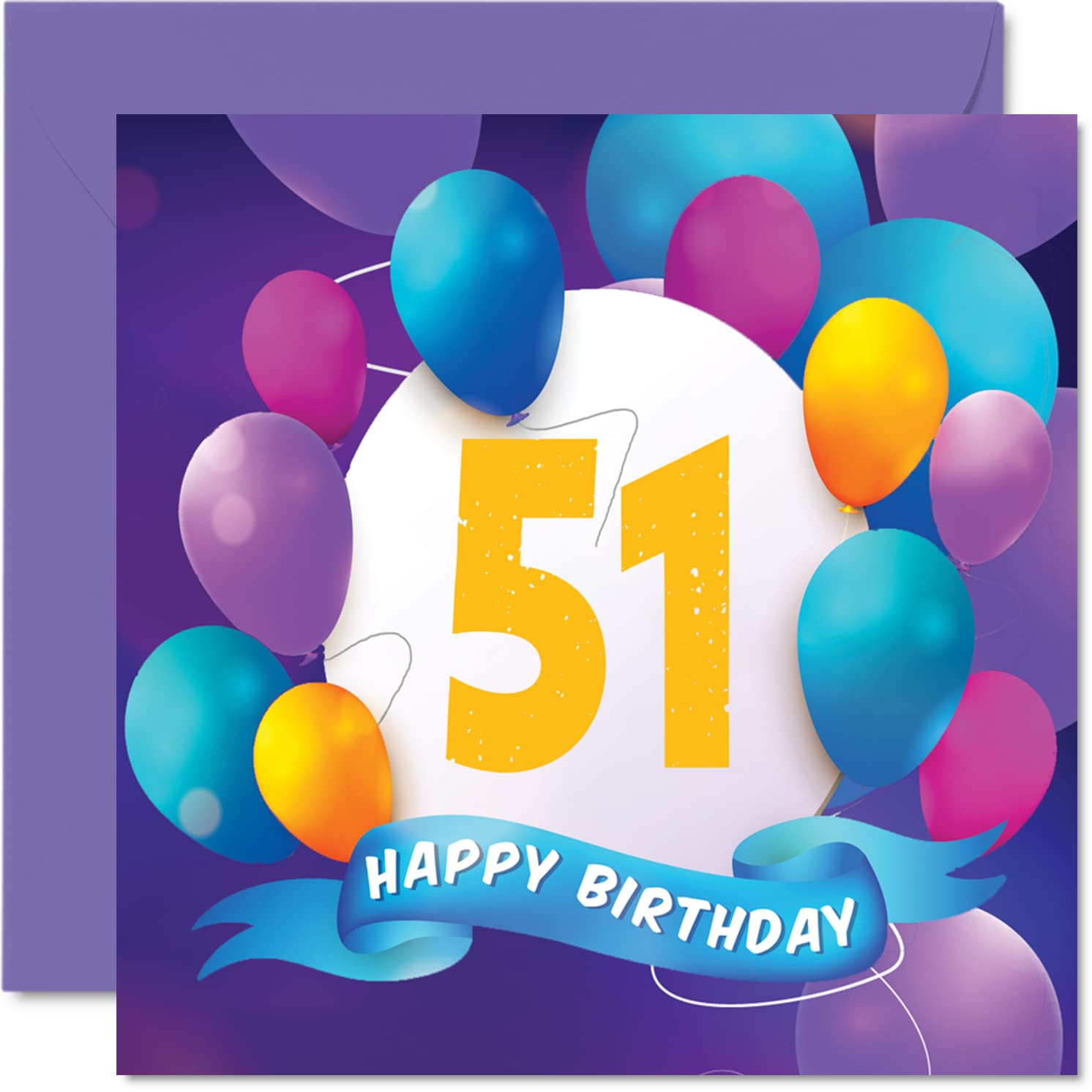 51st Birthday Card for Women and Men, Balloon Party