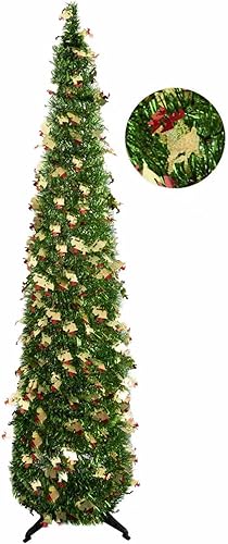Miniatura 7 de Árbol de Navidad desplegable de 5 pies con soporte, árbol de Navidad artificial plegable, árboles de Navidad de lentejuelas fáciles de montar y
