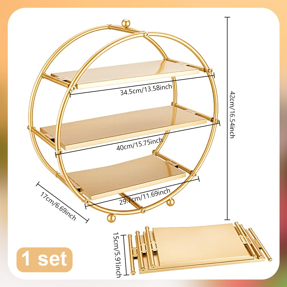 AHANDMAKER Soporte redondo para cupcakes de 3 niveles, 42 cm de alto, dorado mate, contemporáneo, para aperitivos, exhibición de aperitivos para banquetes de boda, fiesta, mesa, servir