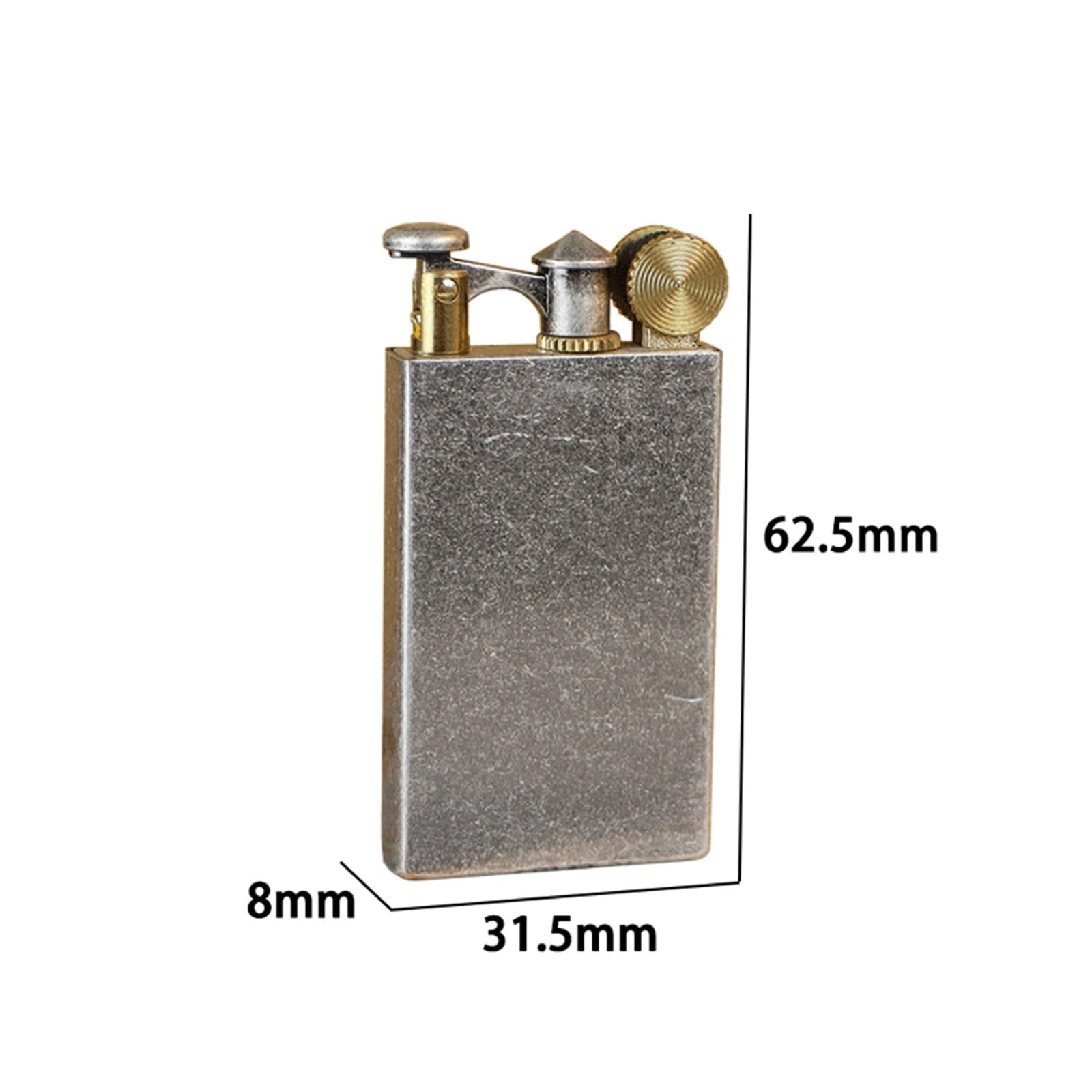 Accendino a Cherosene Vintage in Ottone Ultra Sottile, Accendino con Braccio di Sollevamento, accensione a Mola, Riutilizzabile, Adatto for Collezione/Regalo (Cherosene Non Incluso)(Silver)