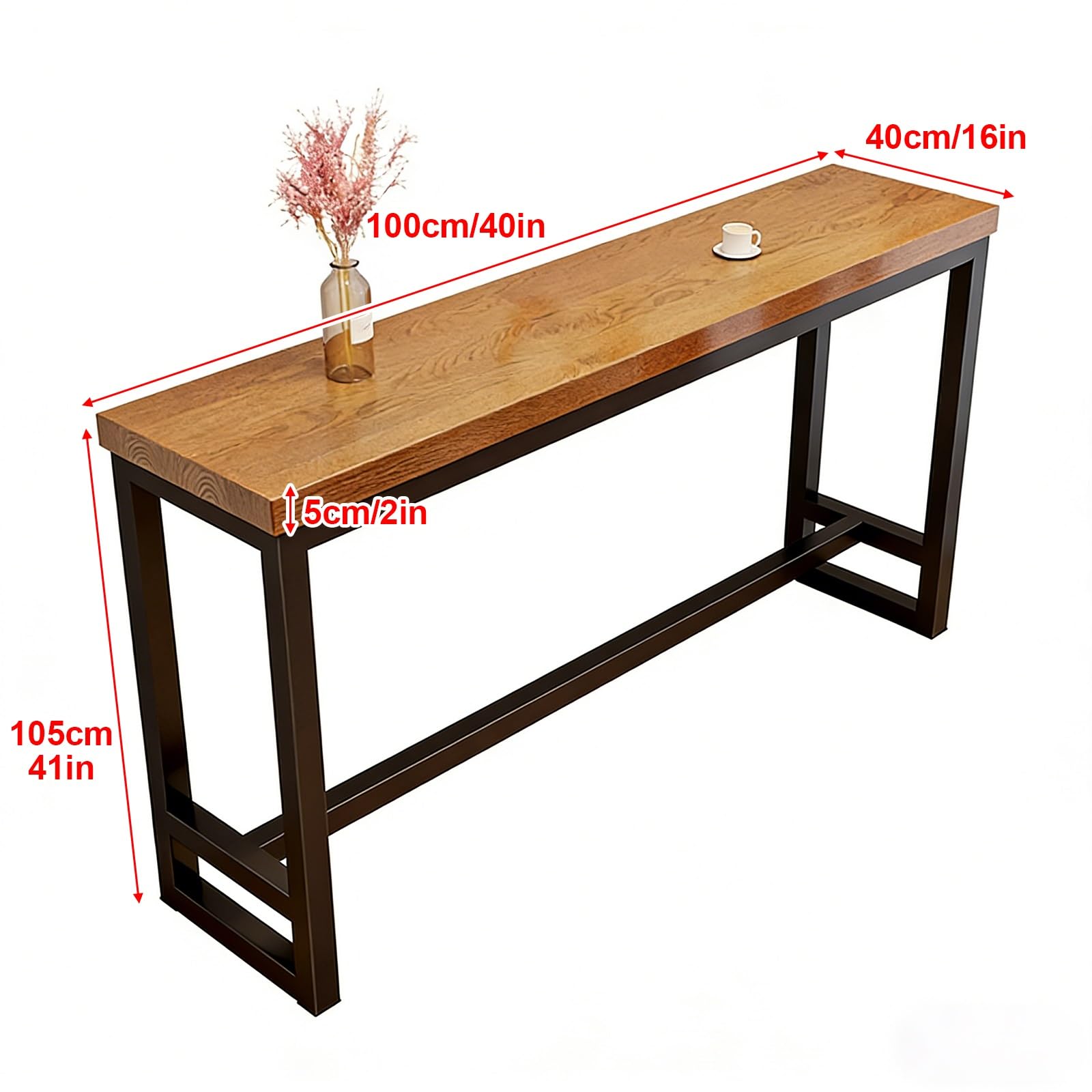 Table de bar d'extérieur, table haute de comptoir en bois massif, table de café, 5 cm d'épaisseur, table pour petits espaces