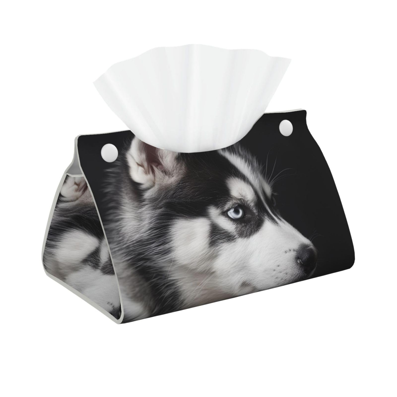 Husky Dog Print Tissue Box Cover Foldable Tissue Storage Box Leather Tissue Cube Box Holder for Living Room Bedroom Office Car Home Decor