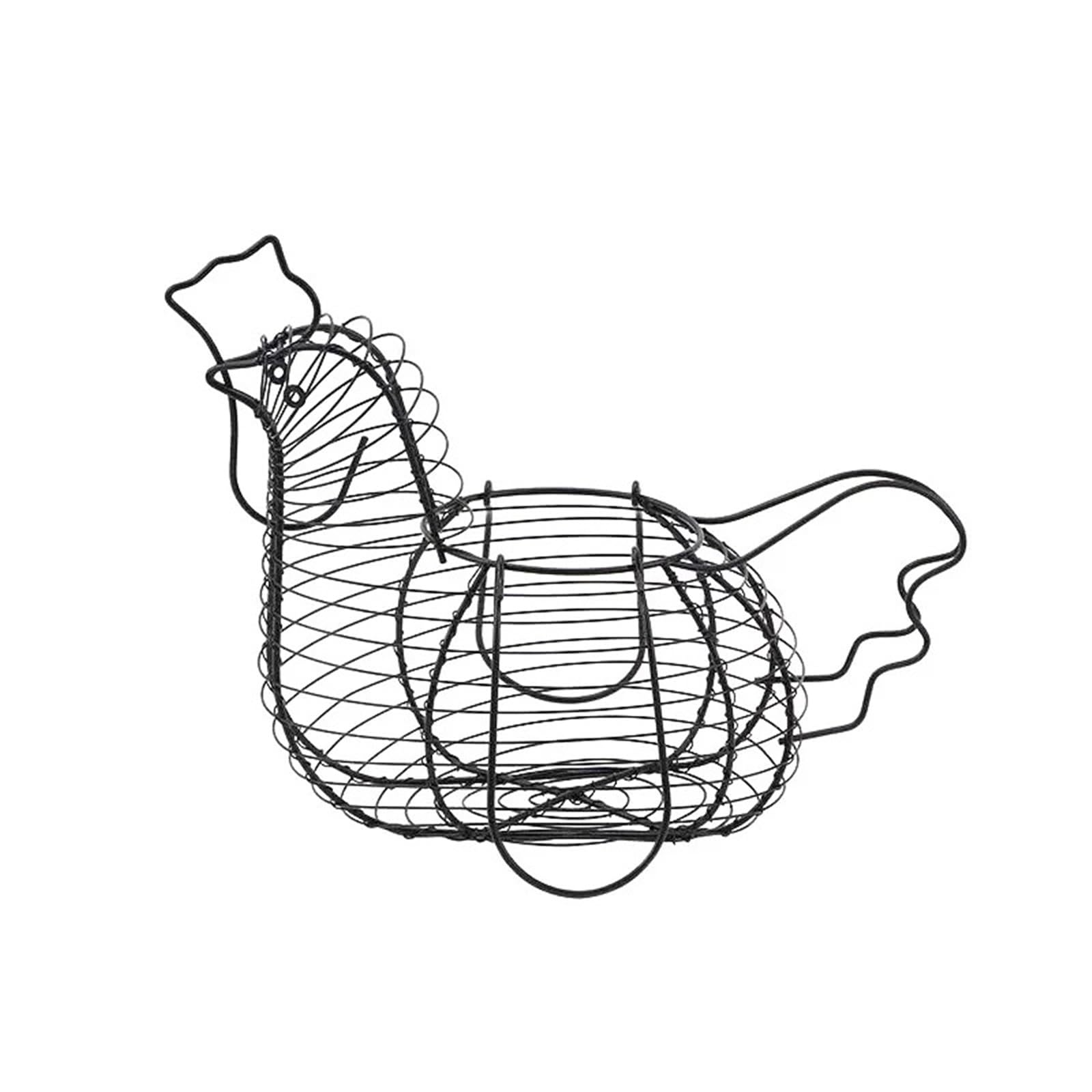 Yonmledo Black Chicken Egg Holder Iron Art Eggs Storage Basket Chicken Shaped Egg Holder Household Vegetables Fruit Container Organizer Rack Basket(Black)