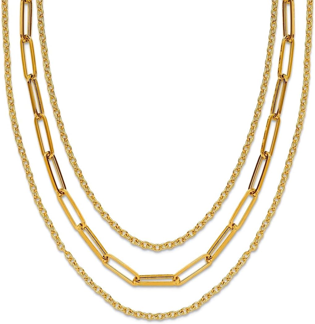 JewelryWeb 4.14mm 14k Solid Yellow Gold Polished 3-strand Fancy Link Necklace 18 Inch Strand Necklace for Women