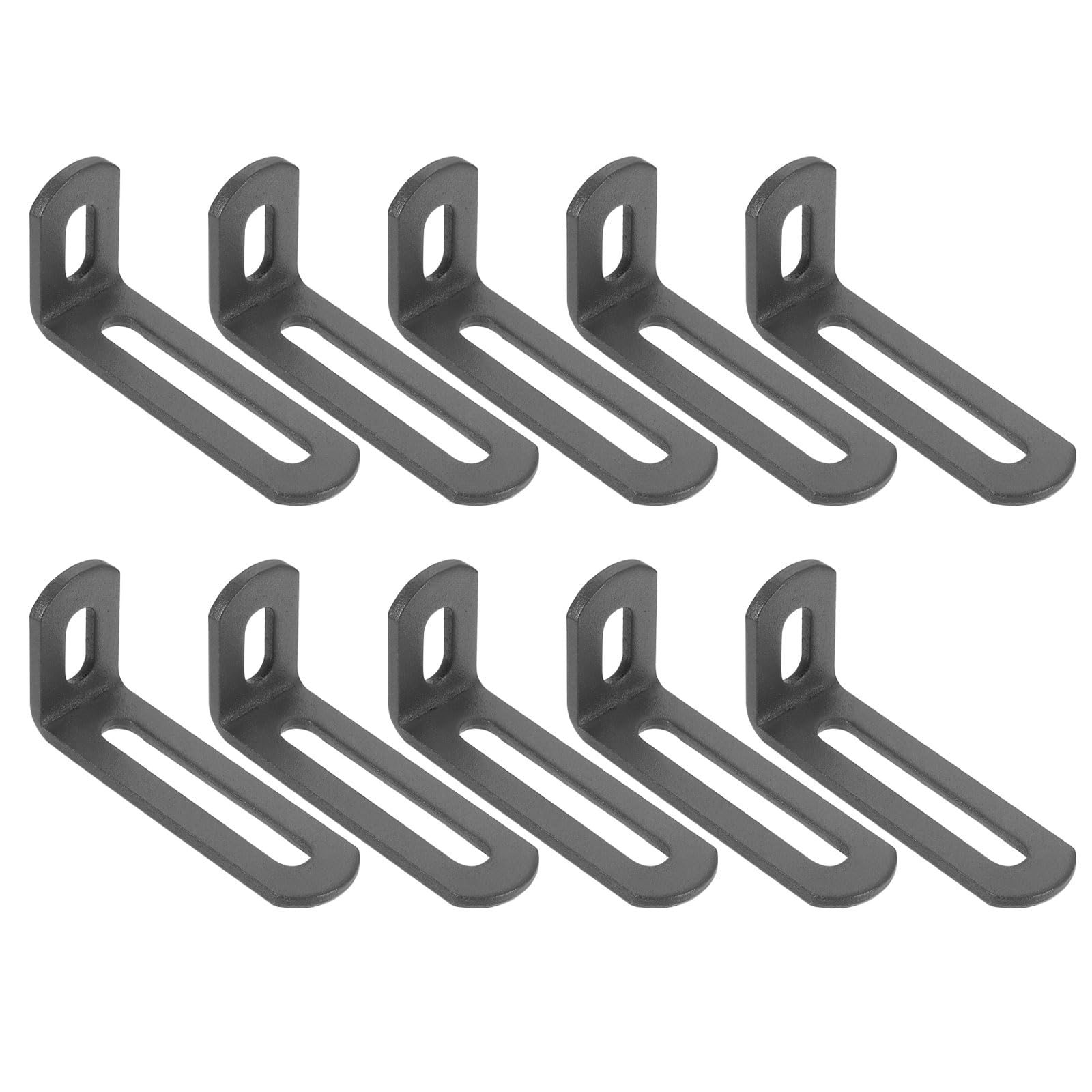 sourcing map 10 Pcs Adjustable Right Angle Brackets, Slotted L-Shape Corner Bracket 65mm, 90 Degree Steel l Bracket Support for Shelves, Wood Furniture Construction, Deep Grey
