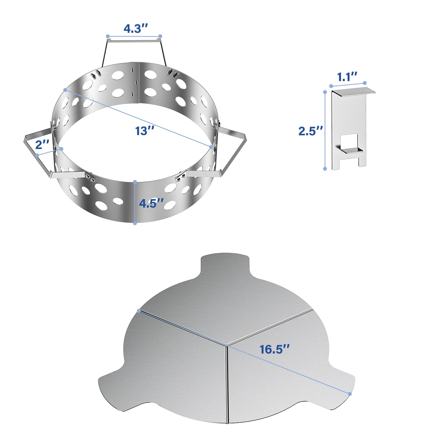 Skyflame Controlador de calor para parrillas de carbón de 22 pulgadas, kit de parrilla de acero inoxidable con 4 clips de soporte, convierte tu parrilla de carbón en un ahumador