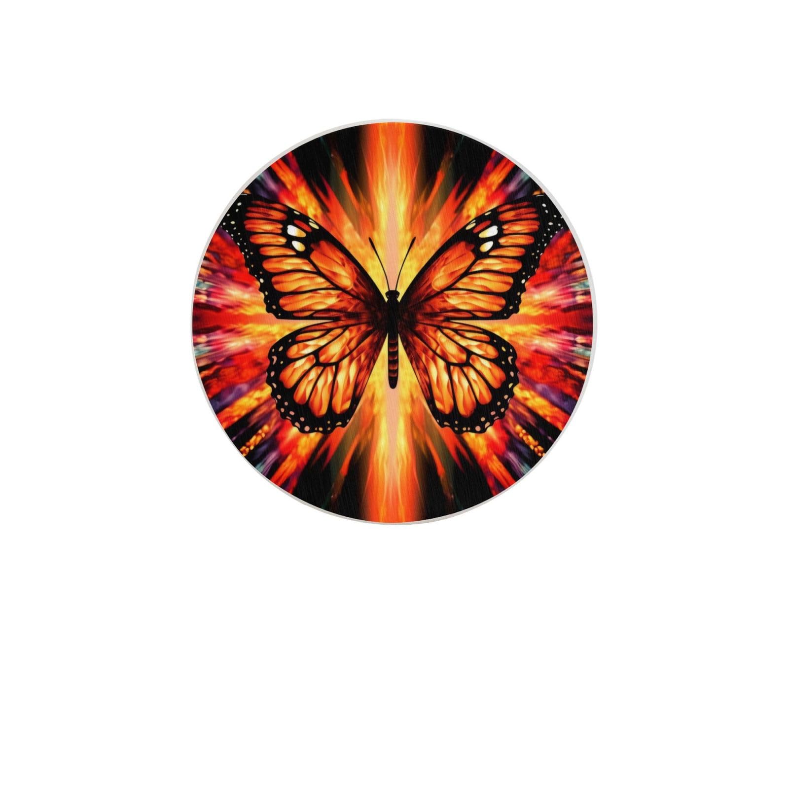 Orange Butterfly Absorbent Drink Coasters Diatomaceous Round Coaster 4 Inch Reusable Cup Coasters Set 4pc