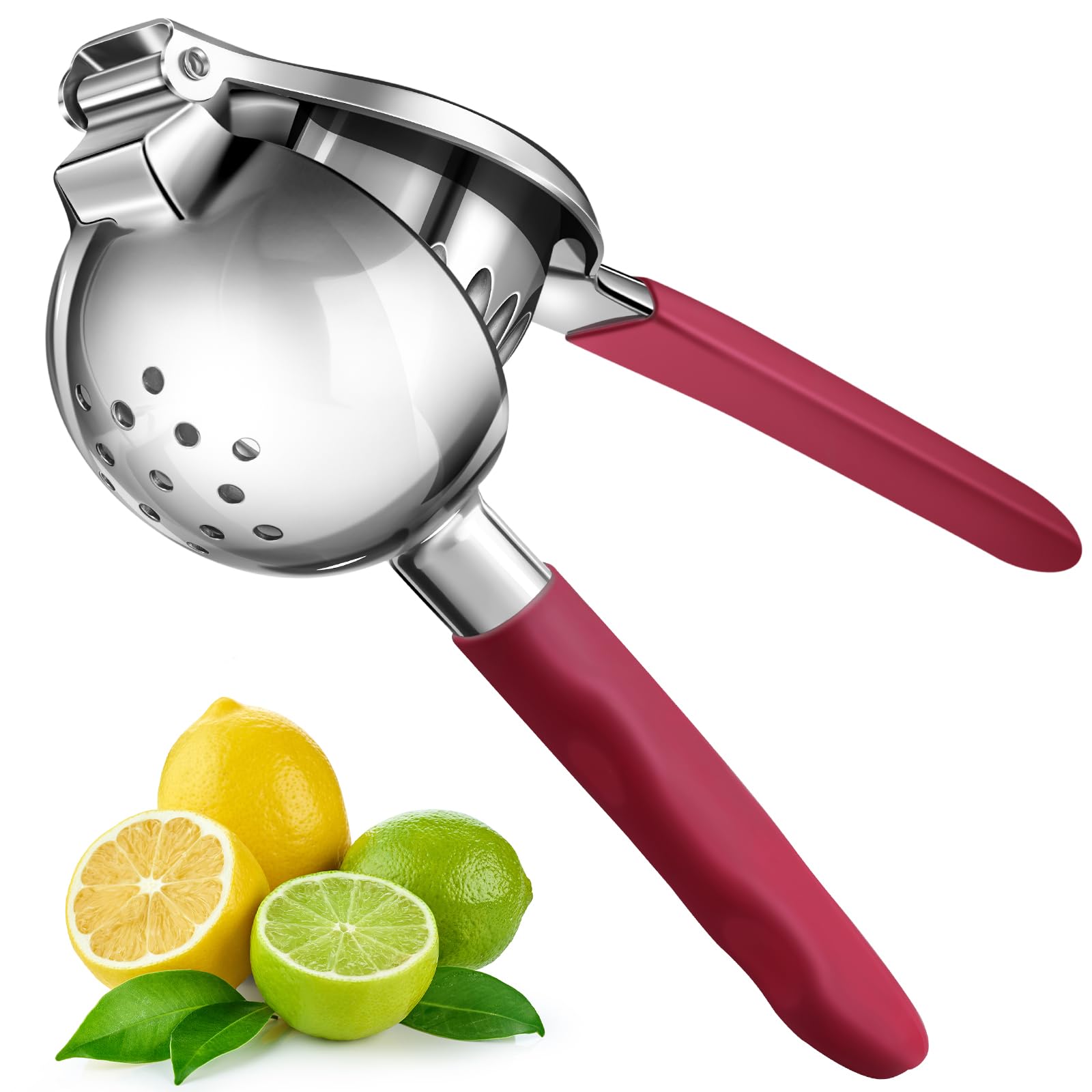 Lemon Squeezer, Sopito Stainless Steel Citrus Press Juicer Heavy Duty with Large Metal Squeezer Bowl for Seedless Juicing, Non-Slip Grip Design Manual Juicer, Red