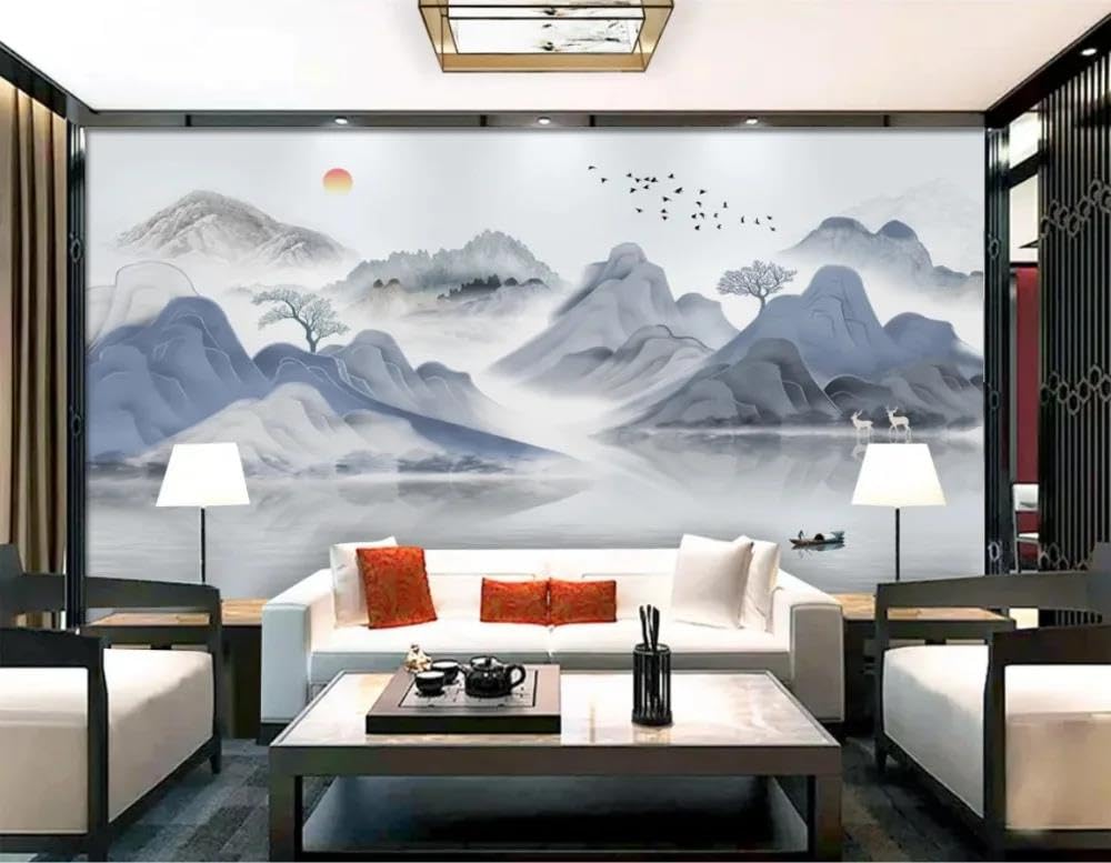 Papier peint 3d paysage chinois ILIYA en tissu non tissé pour le salon
