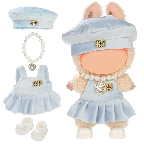 Cute Clothes for LABUBU Doll Design Outfit Blind Mystery Box Accessories Mini Blah Ropa Plush Toy Stuff Dress Overalls Pajamas Hoodie Blue