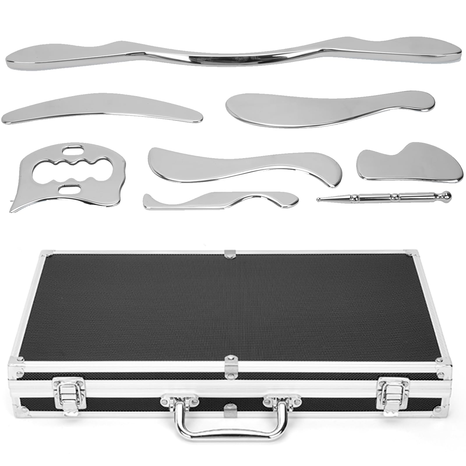 ISXACFF 8 in 1 Stainless Steel Gua Sha Muscle Scraper Massage Tool Set IASTM Tools Portable Scraping Tool Physical Therapy Great Soft Tissue