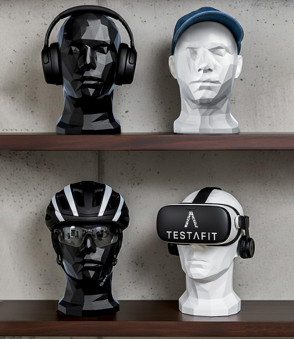 Tête Mannequin Homme Porte Accessoires pour Lunettes VR Support Exposant Moderne Casques Casquettes Écouteurs (Noir)