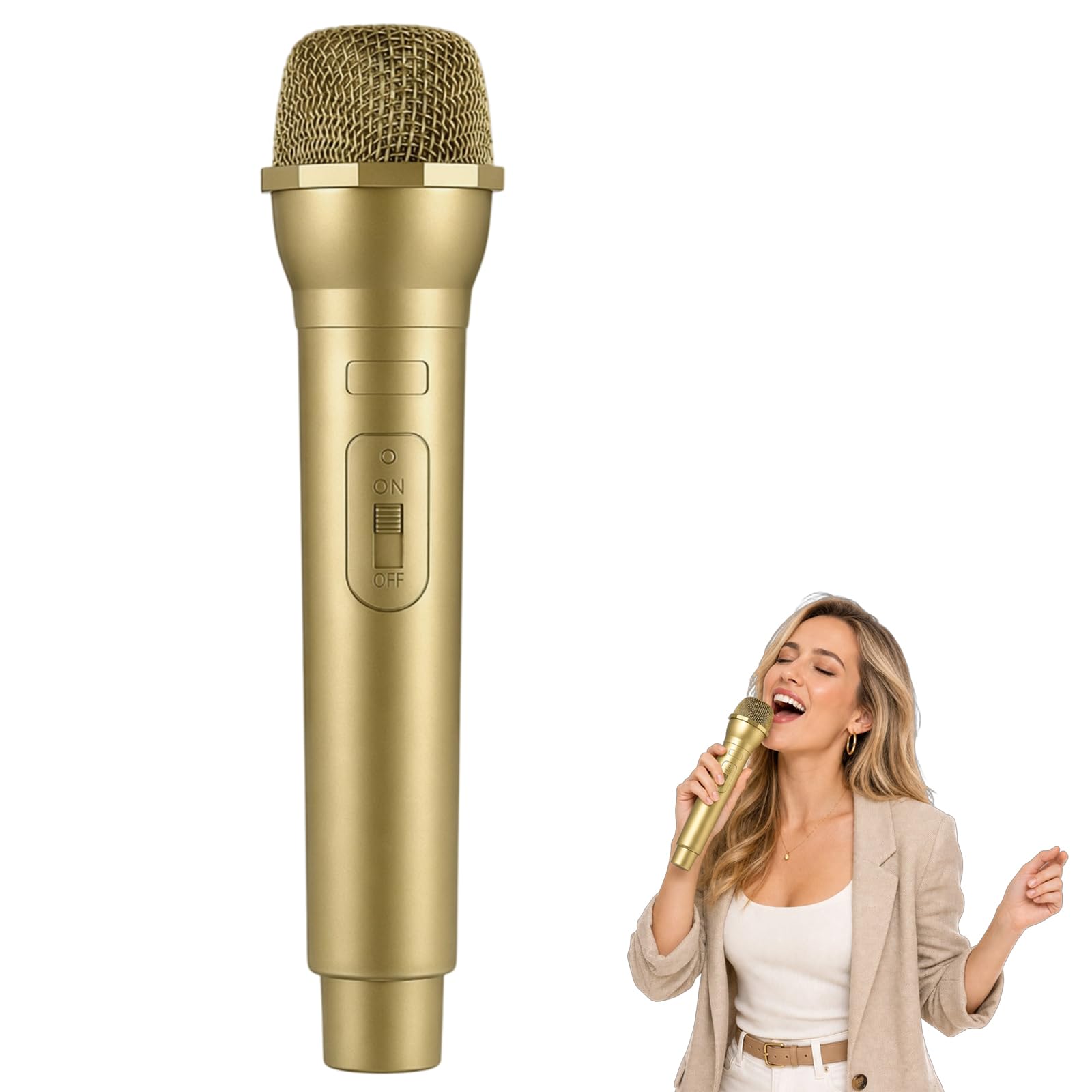 1Pcs Golden Fake Microphone, Pretend Play Microphone Prop Parties and Costume Events, Stage Performance Rehearsals and Cosplay Gatherings, Durable Gold Microphone Accessory