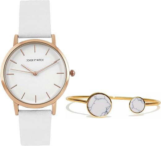 Joker & Witch Leather Women Cece Analog Watch Bracelet Stack, White Dial, White Band