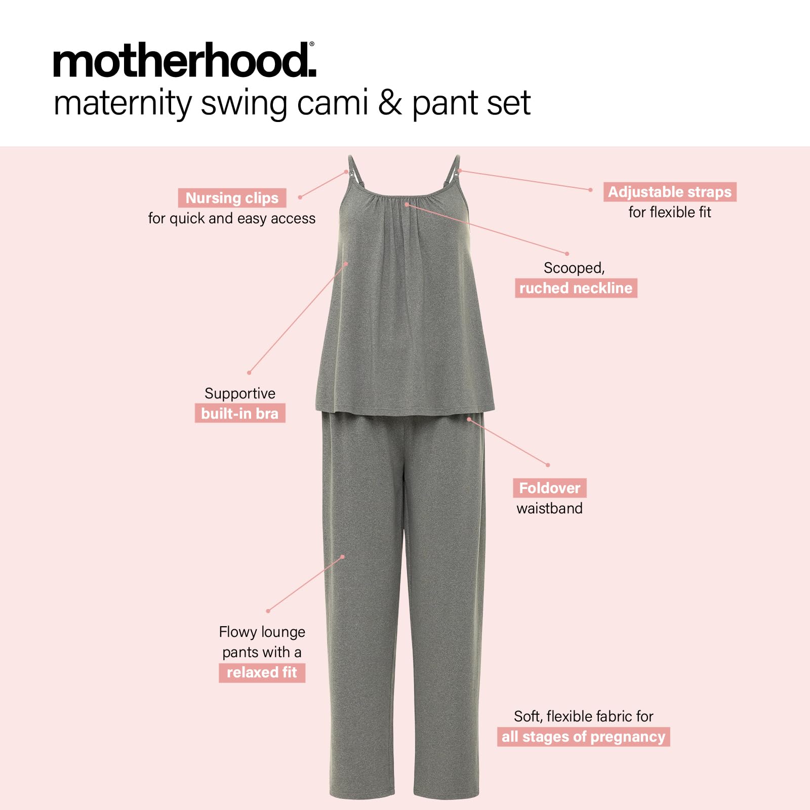 Motherhood Damen Umstands-Swing-Cami & Foldover-Hose, Meliert, Grau, L