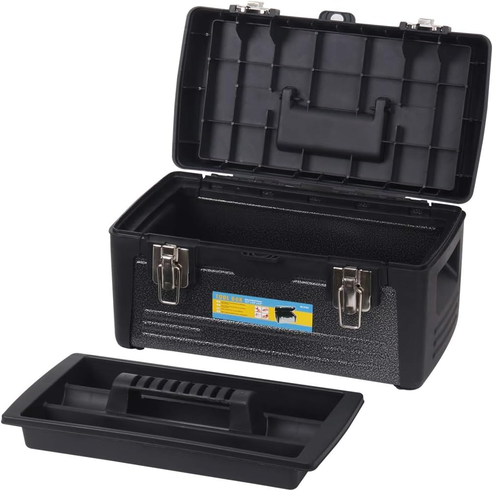 Best Promo MEIJIA Portable Stainless Steel Tool Storage Box, Organizers With Mental Latches And Detachable Tray,15.75x9.45x8.35inches(Elegant Black) (Small)