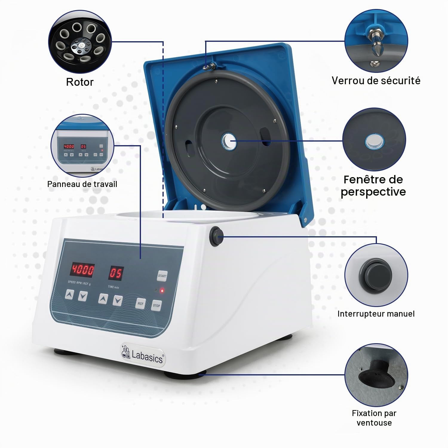Labasics Centrifugeuse de Paillasse, 220V/60Hz, Centrifugeuse Numérique Basse Vitesse avec Rotor D'angle 15 ml x 8, Vitesse Maximale de 4000 TR/MIN, Force Centrifuge Maximale de 1780xg