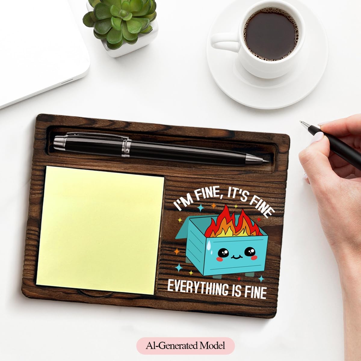Blue Dumpster Fire Sticky Note Holder Funny Office Gifts for Boss Coworkers Employees Work Besties, I'm Fine Everything is Fine Dumpster Fire Post It Note Dispenser for Office Cubicle Desk Decor image 3