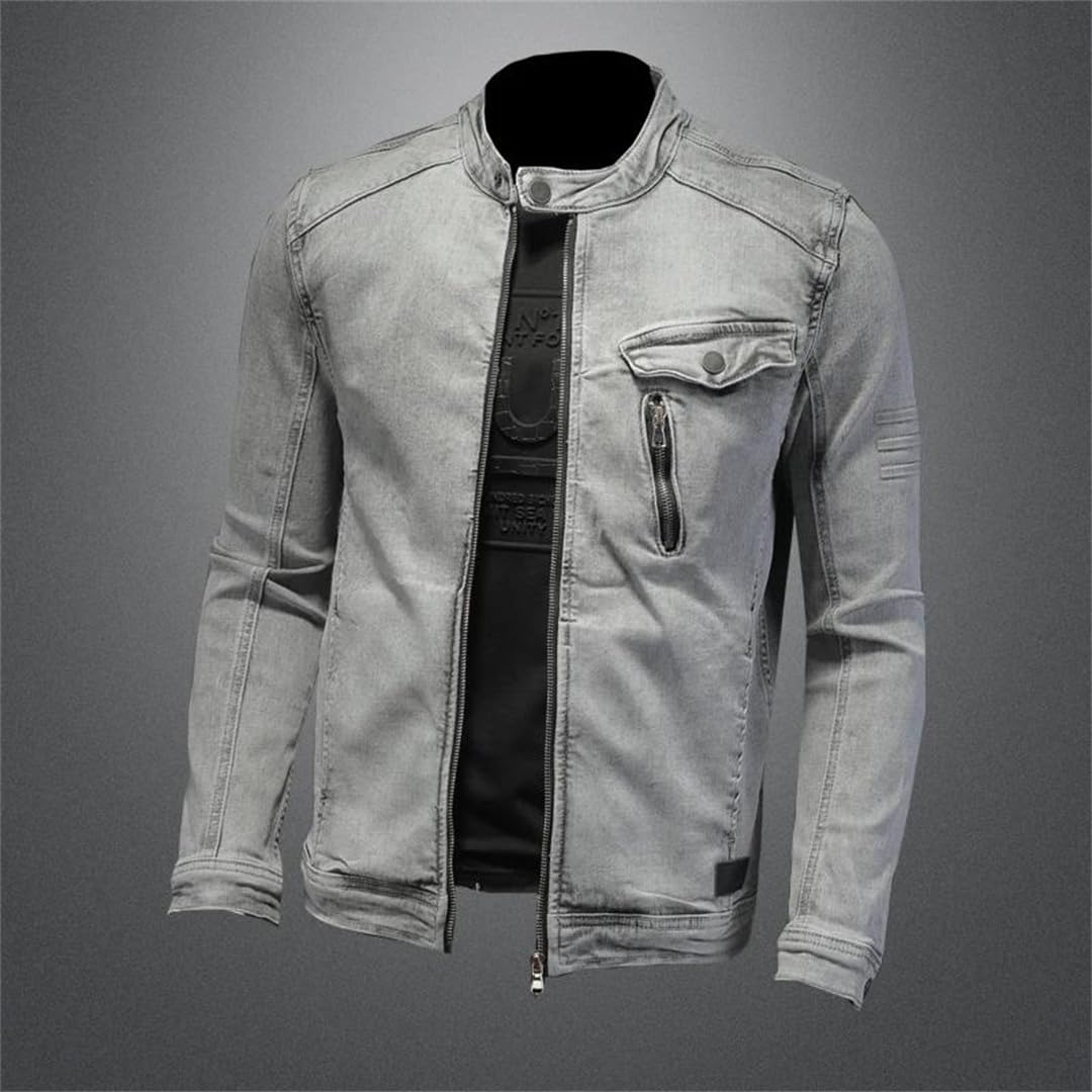 Mężczyźni Vintage Moto Biker Streetwear Denim Bomber Jacket Outwear Stojący Kołnierz Kurtki Dżinsowe Płaszcze