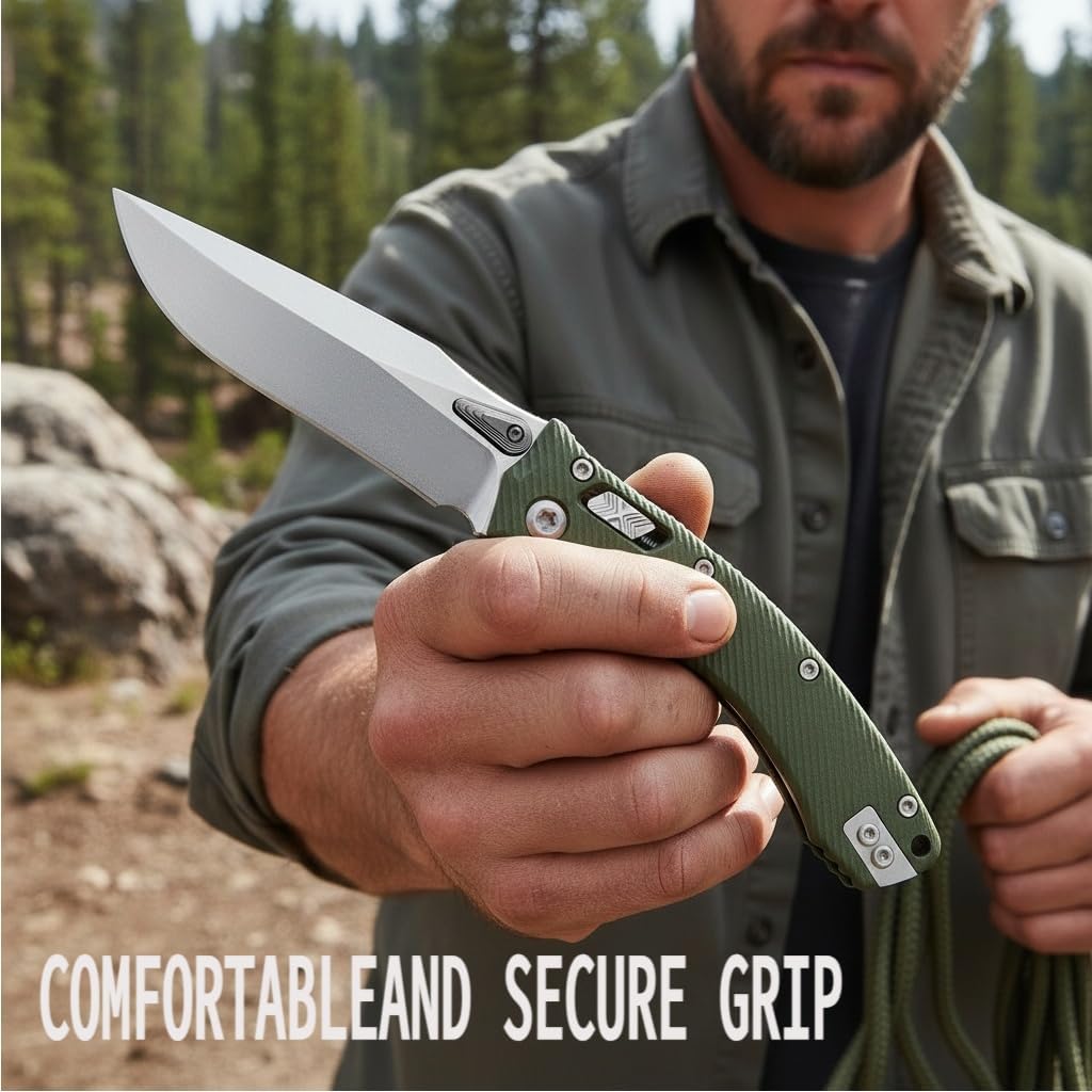 Folding Pocket Knife for Men, M390 Blade G10 Handle with Pocket Clip and EDC Knife for Camping, Hiking, and Outdoor Gifts for Him (Green)