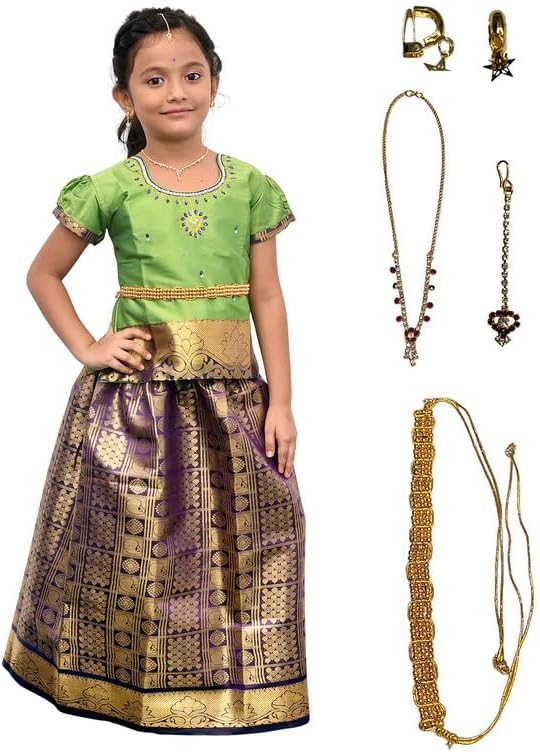 Vishyam Siya Traditional Pattu Pavadai Lehnga Choli Includes Jewelery Belt Embroidery Indian Cotton Round Neck Design Dress Ethnic Davani Chinna Complete Set