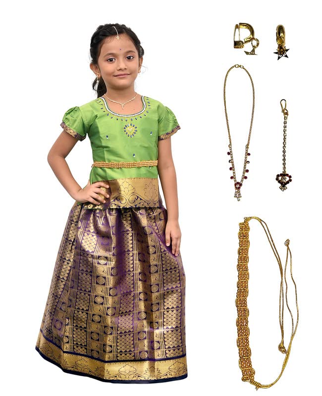 Vishyam Siya Traditional Pattu Pavadai Lehnga Choli Includes Jewelery Belt Embroidery Indian Cotton Round Neck Design Dress Ethnic Davani Chinna Complete Set