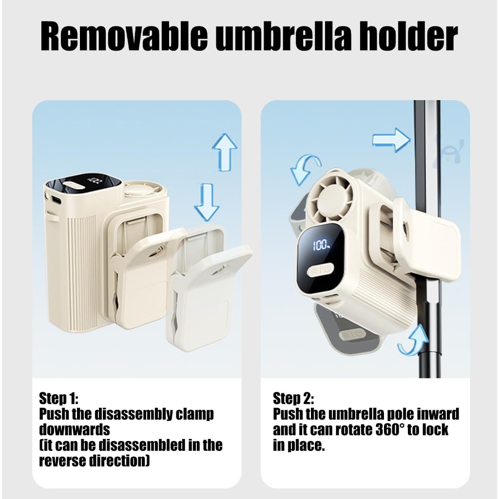 Ventilador portátil con clip para cinturón de 100 velocidades, pantalla digital, ventilador de refrigeración para colgar en la cintura, para trabajar al aire libre, senderismo, camping