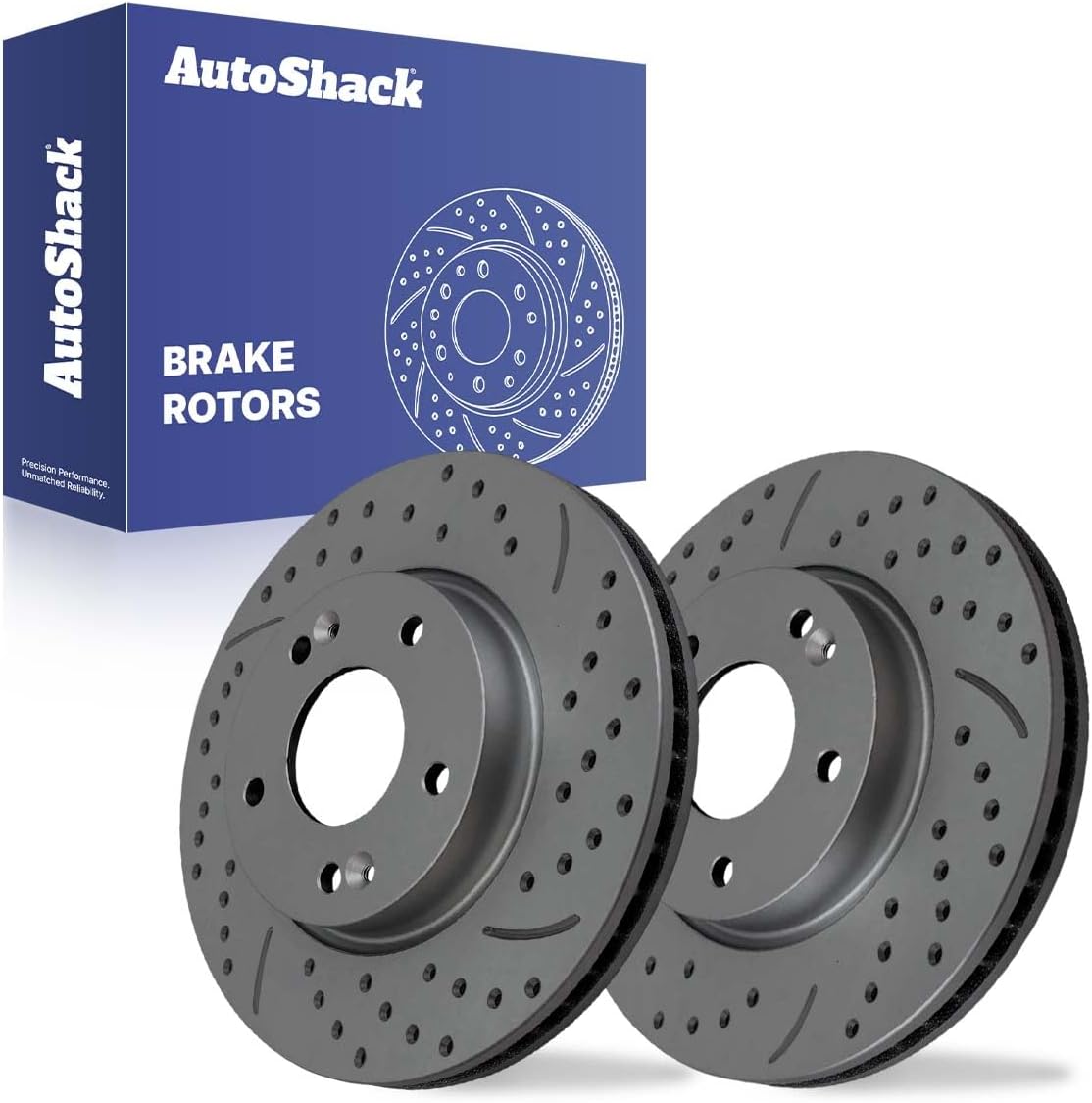 AutoShack Front Vented Drilled & Slotted Coated Brake Rotors Black Matte Finish 2-PC Set Replacement for 2011-2020 Hyundai Elantra 2014-2022 Kia Soul 2014-2022 Kia Forte BlackShield 11.02" (280 mm)