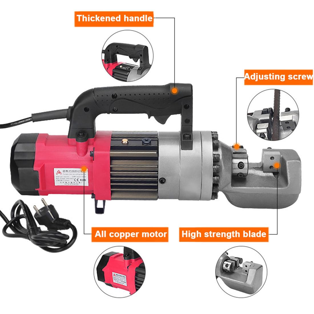 Cortador De Barras De Refuerzo Hidráulico Eléctrico, Corte De Barras De Refuerzo De hasta 4-16 Mm/4-20 Mm/4-22 Mm #5#6#7, Velocidad De Corte 2-4s,25MM