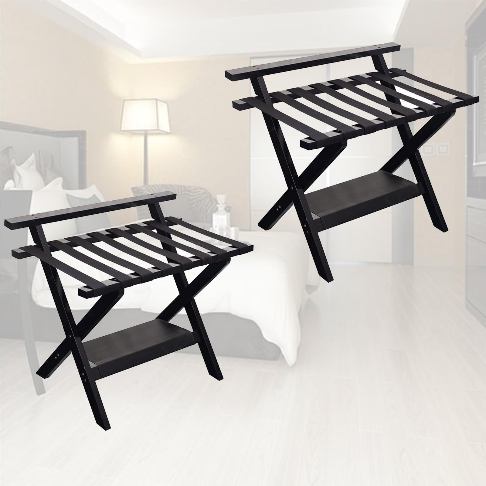 Genérico Portaequipajes de 2 Capas - Juego de 2 portamaletas para habitación de Invitados, Soporte Plegable para Equipaje de Hotel, Soporte para Equipaje de Suelo para habitación de invitad