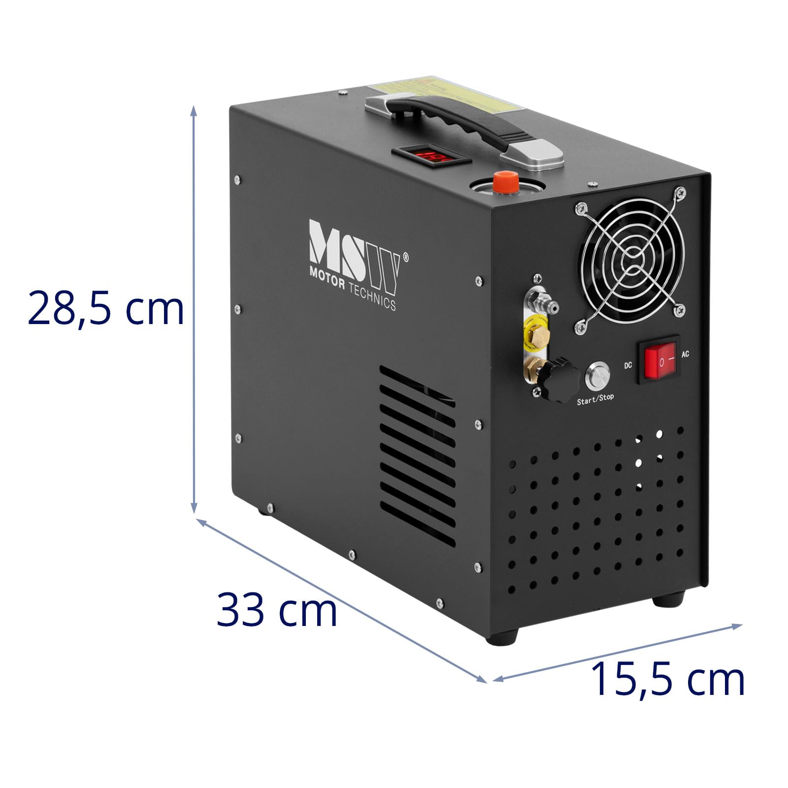 MSW PCP-Kompressor 300 bar 12/220 V 400 W Auto-Stopp ölfrei 1,5 l Behälter Tauchkompressor Hochdruck-Kompressor Paintball Luftgewehr