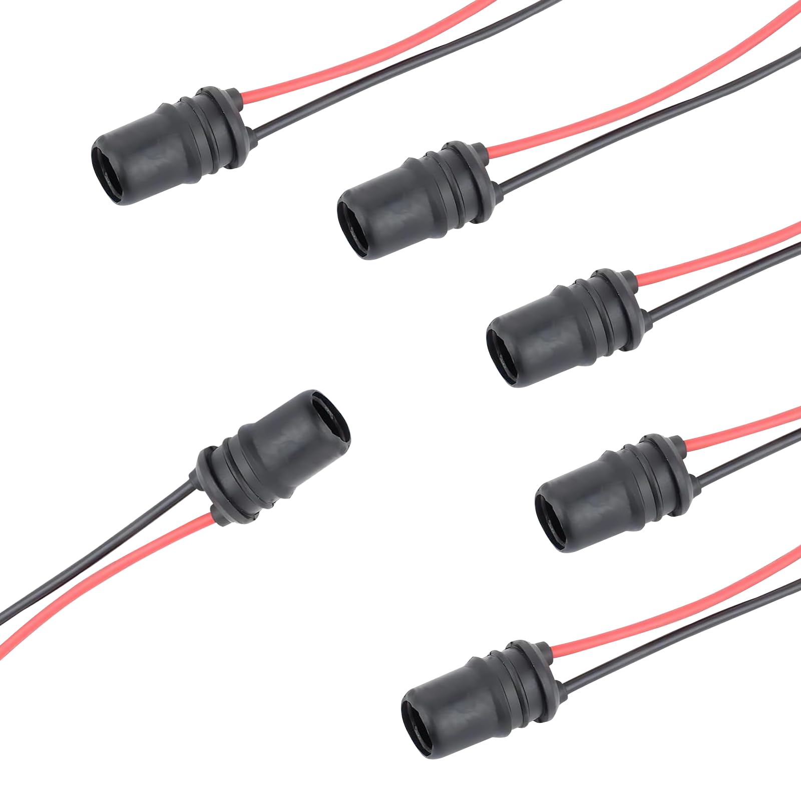 6 PCS T10 Car Instrument Lights Socket Connector Adapter, 0.86" x 0.47" 12961 Rubber Round Mouth Harness Socket with 4.33" Wire, Extension Harness Plug, Suitable for Most Cars (Black)
